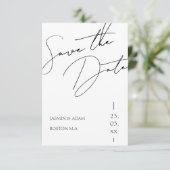 Minimalistische Zwarte Witte Script Typografie Tro Save The Date (Staand voorkant)