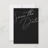 Minimalistische Zwarte Witte Script Typografie Tro Save The Date (Achterkant)