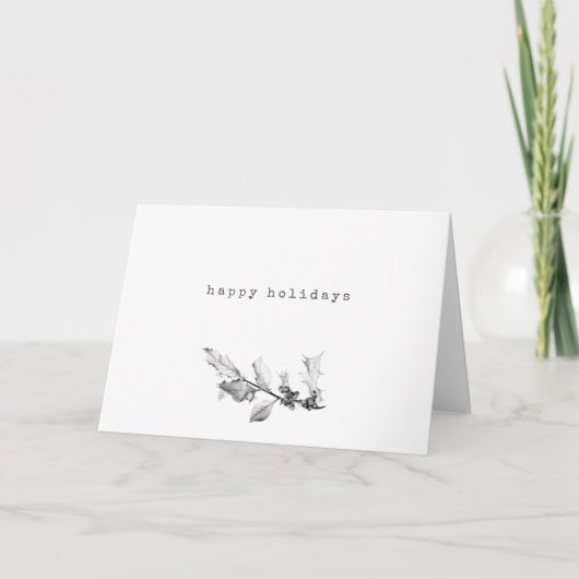 Minimalistische zwarte witte tekenaar Holly Branch Feestdagen Kaart (Voorkant)