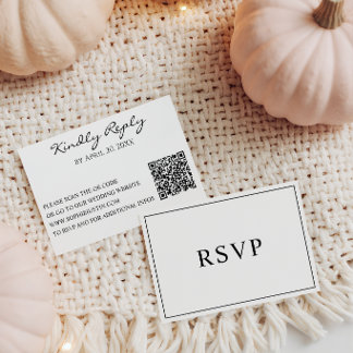 Minimalistische Zwarte & Witte Trouw RSVP QR Code Kaartje