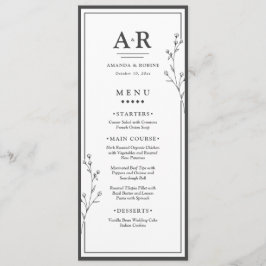Minimalistische Zwarte & Witte Trouwdag Menu