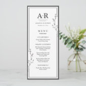 Minimalistische Zwarte & Witte Trouwdag Menu (Staand voorkant)