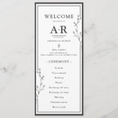 Minimalistische Zwarte & Witte Trouwdag Programmakaart (Voorkant)