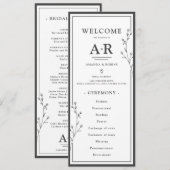 Minimalistische Zwarte & Witte Trouwdag Programmakaart (Voorkant / Achterkant)