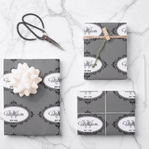 Minimalistische Zwarte & Witte Vintage Damast Mono Inpakpapier Vel