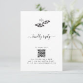 Minimalistische zwarte witte vlinder monogram brui RSVP kaartje (Staand voorkant)