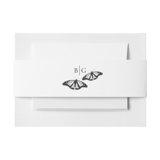 Minimalistische Zwarte Witte Vlinder Monogram Brui Uitnodigingen Wikkel (Voorkant Voorbeeld)