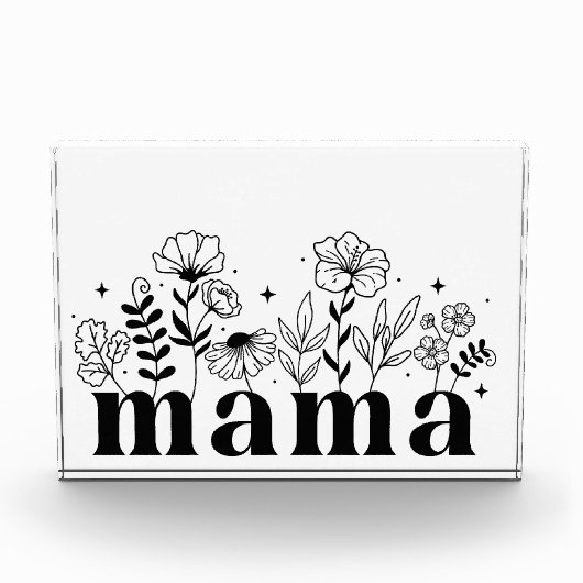 Minimalistische Zwarte & Witte Wilde Bloem Mama Fotoblokken (Voorkant)