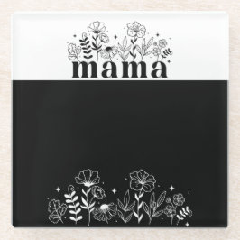 Minimalistische Zwarte & Witte Wilde Bloem Mama Glazen Onderzetter