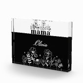 Minimalistische Zwarte & Witte Wilde Bloem Mama Op Fotoblokken (Rechts)