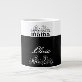 Minimalistische Zwarte & Witte Wilde Bloem Mama Op Grote Koffiekop