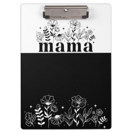 Minimalistische Zwarte & Witte Wilde Bloem Mama Op Klembord