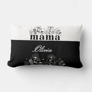 Minimalistische Zwarte & Witte Wilde Bloem Mama Op Kussen