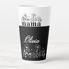 Minimalistische Zwarte & Witte Wilde Bloem Mama Op Latte Mok