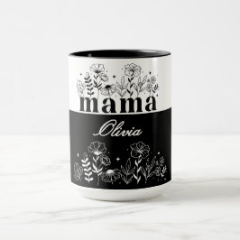 Minimalistische Zwarte & Witte Wilde Bloem Mama Op Mok