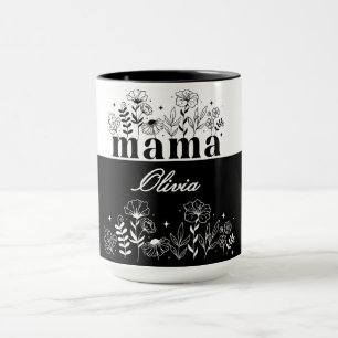 Minimalistische Zwarte & Witte Wilde Bloem Mama Op Mok