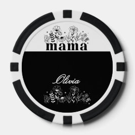 Minimalistische Zwarte & Witte Wilde Bloem Mama Op Poker Chips