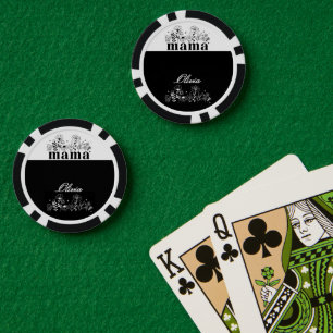 Minimalistische Zwarte & Witte Wilde Bloem Mama Op Poker Chips
