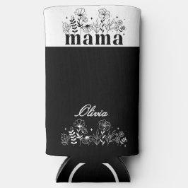 Minimalistische Zwarte & Witte Wilde Bloem Mama Op Seltzer Blikjeskoeler