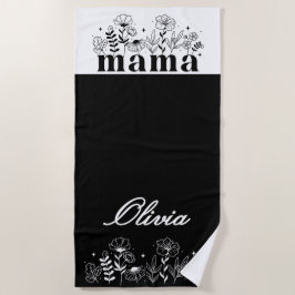 Minimalistische Zwarte & Witte Wilde Bloem Mama Op Strandlaken