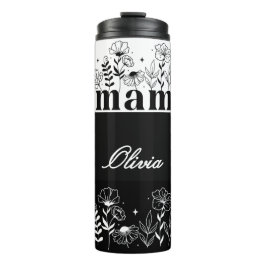Minimalistische Zwarte & Witte Wilde Bloem Mama Op Thermosbeker