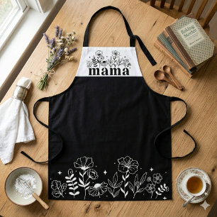 Minimalistische Zwarte & Witte Wilde Bloem Mama Schort