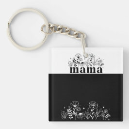 Minimalistische Zwarte & Witte Wilde Bloem Mama Sleutelhanger