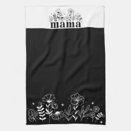 Minimalistische Zwarte & Witte Wilde Bloem Mama Theedoek