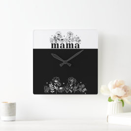 Minimalistische Zwarte & Witte Wilde Bloem Mama Vierkante Klok