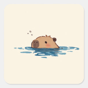 Minimalistische Zwem Capybara Illustratie Vierkante Sticker