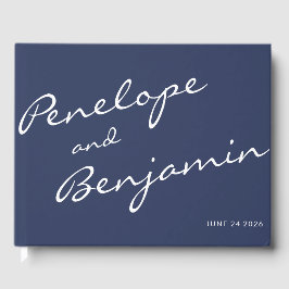MinimalistischNavy Blue Boho Script Wedding Custom Gastenboek