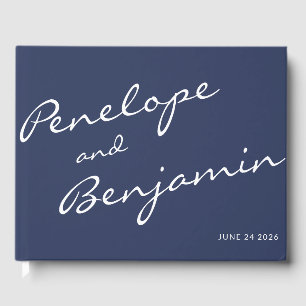MinimalistischNavy Blue Boho Script Wedding Custom Gastenboek