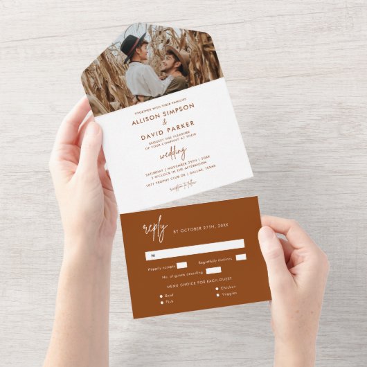 MinimalistRust Photo Wedding All-in-One uitnodigin All In One Uitnodiging (Afscheurbaar)