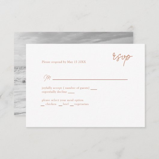 MInimally caramel scripted RSVP (Voorkant / Achterkant)