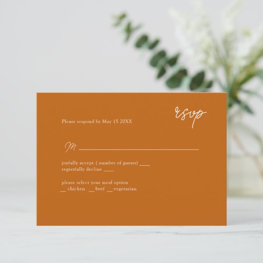 MInimally scripted Yellow Mustard RSVP Kaartje (Staand voorkant)