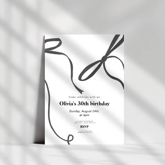 Minimalst black bow 30th birthday kaart