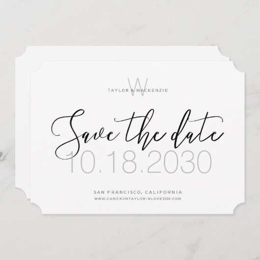 Minimens modern Monogram sparen de Datum Save The Date (Voorkant / Achterkant)