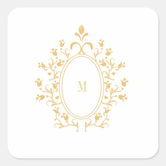 Minimmal Gold Monogram Vierkante Sticker (Voorkant)