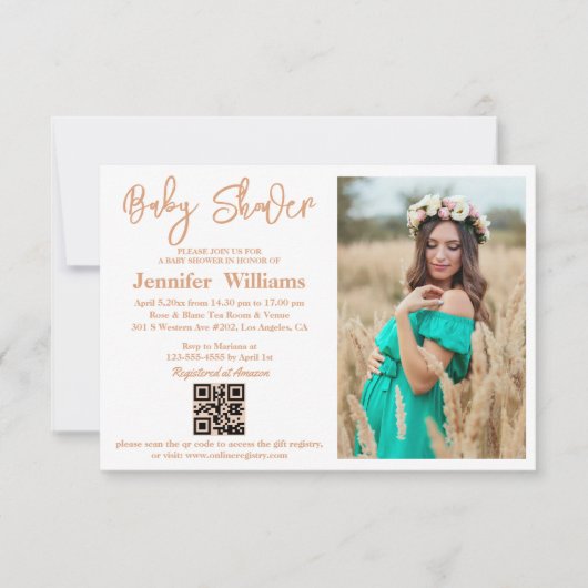 Minimum Script baby shower Foto QR-code Kaart (Voorkant)