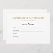 Minimumcertificaat van echtheid kaart (Voorkant / Achterkant)