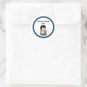 Minimumloon Woo Funny Office Worker Cartoon Art Ronde Sticker
