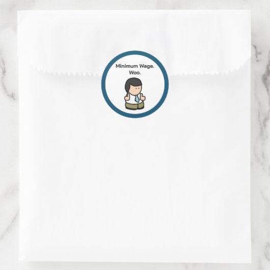 Minimumloon Woo Funny Office Worker Cartoon Art Ronde Sticker (Tas)