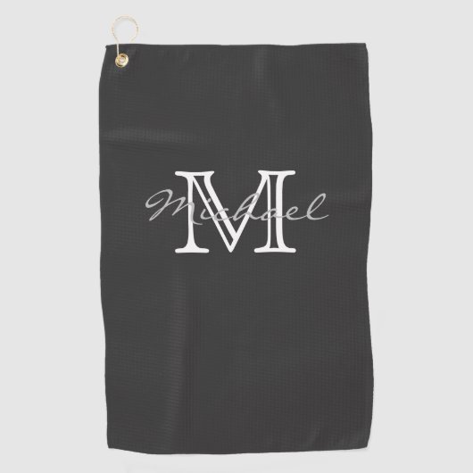 Minimumnaam legant en donkergrijze monogram golfhanddoek (Voorkant)