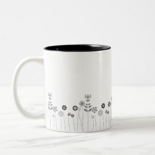 Mininmalist Black en White Floral Pattern Tweekleurige Koffiemok