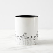 Mininmalist Black en White Floral Pattern Tweekleurige Koffiemok (Center)