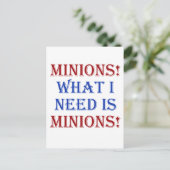 Minionen. Wat ik nodig heb, zijn minionen. Briefkaart (Staand voorkant)