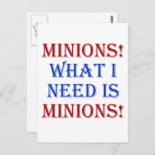 Minionen. Wat ik nodig heb, zijn minionen. Briefkaart (Voorkant / Achterkant)