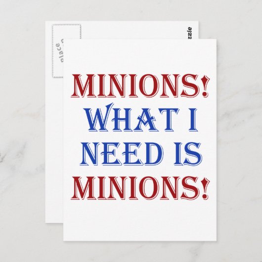 Minionen. Wat ik nodig heb, zijn minionen. Briefkaart (Voorkant / Achterkant)