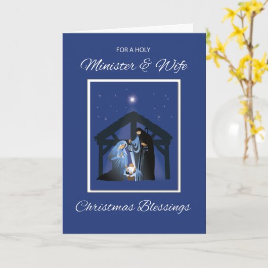Minister en Vrouw Kerstmis Zegen Manger Kaart (Gele Bloem)