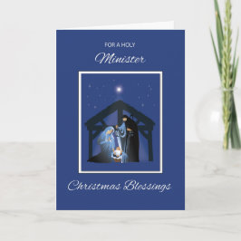 Minister Kerstmis Zegeningen Manger op Blauw Kaart